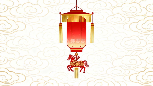 红色灯笼与金色马饰图案