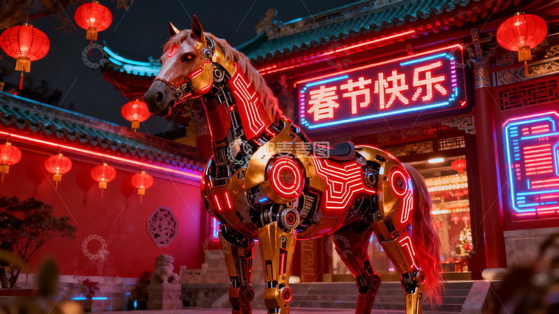 高清大图下载【趣麦麦图】科技骏马迎新春夜景