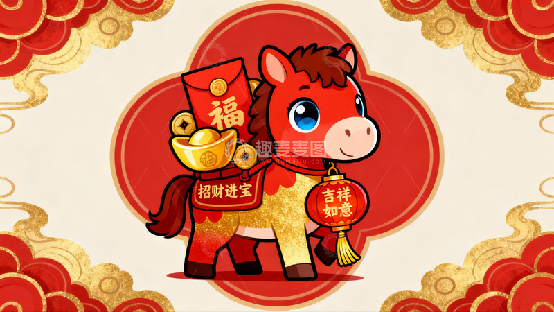高清大图下载【趣麦麦图】卡通马年春节贺图