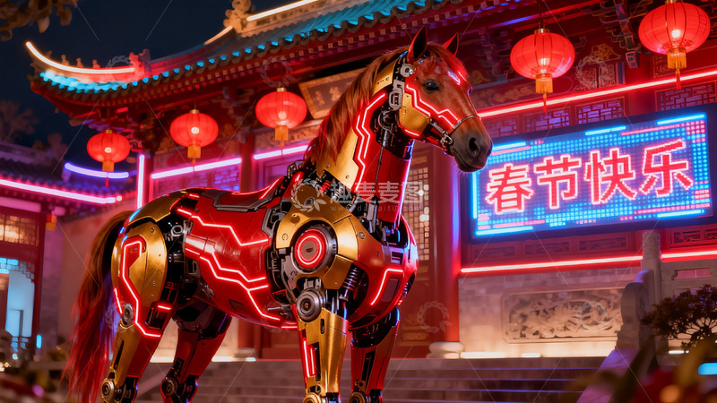 高清大图下载【趣麦麦图】科技骏马迎新春夜景