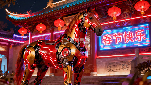 科技骏马迎新春夜景