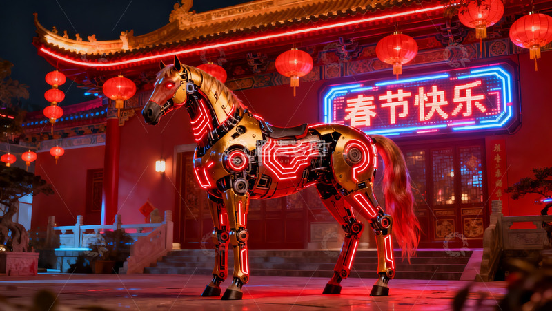 高清大图下载【趣麦麦图】科技骏马迎新春夜景