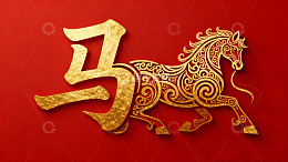 金色骏马与汉字艺术设计