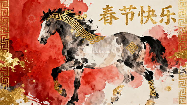 春节骏马图寓意吉祥