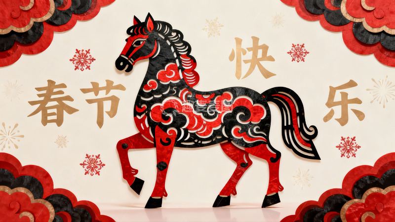 高清大图下载【趣麦麦图】春节剪纸马图案喜庆装饰