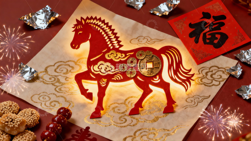 高清大图下载【趣麦麦图】春节剪纸马灯饰摆件