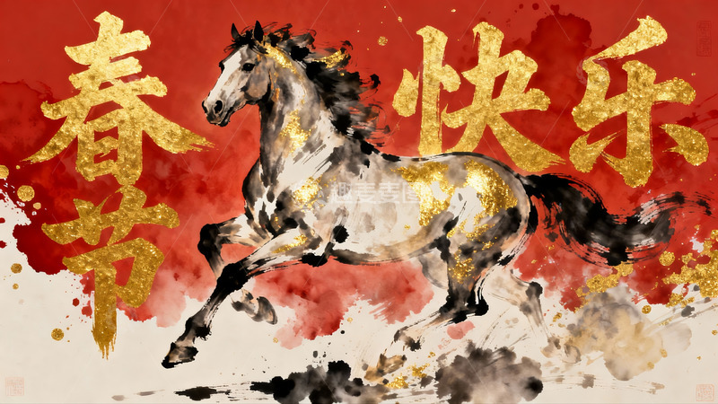 高清大图下载【趣麦麦图】春节骏马奔腾图