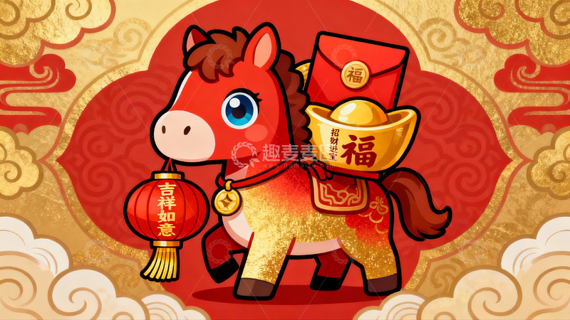 高清大图下载【趣麦麦图】卡通马年春节贺图