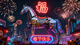 机械马烟花夜景迎新春