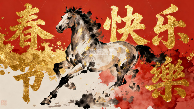 高清大图下载【趣麦麦图】春节骏马奔腾图