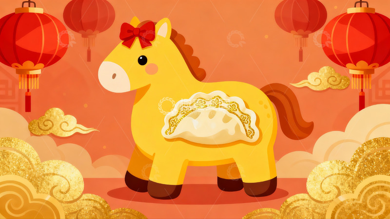 高清大图下载【趣麦麦图】卡通马身饺子灯笼云朵