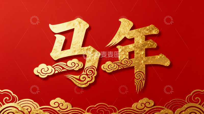 高清大图下载【趣麦麦图】红色背景金色马年字样