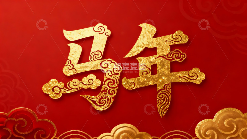 高清大图下载【趣麦麦图】红色背景金色马年字样设计