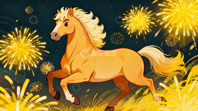 骏马奔腾烟花绽放夜空