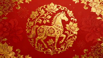 红色背景金色马纹样图案