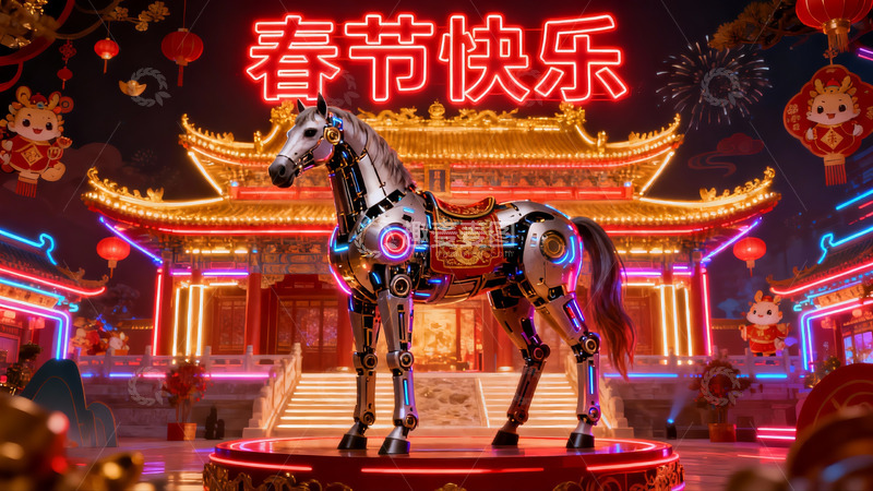 高清大图下载【趣麦麦图】科技马匹迎新春夜景
