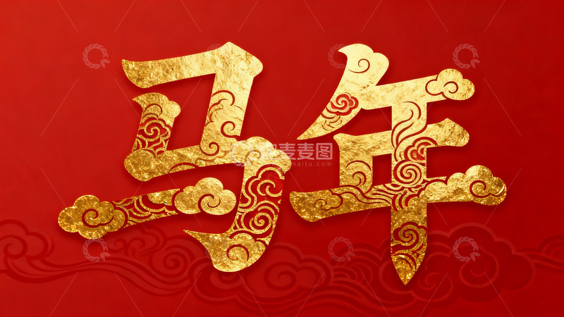 高清大图下载【趣麦麦图】红色背景金色马年字样