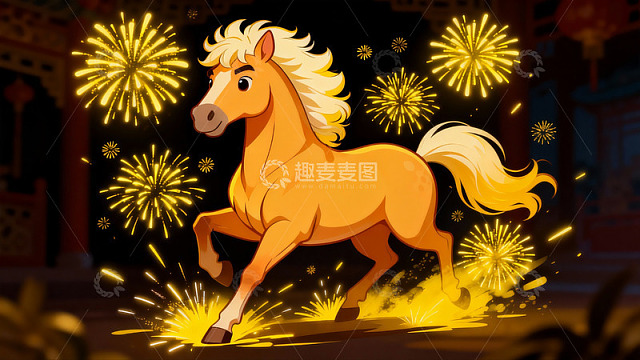 烟花映衬下的奔腾骏马