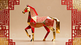 红金几何马艺术摆件