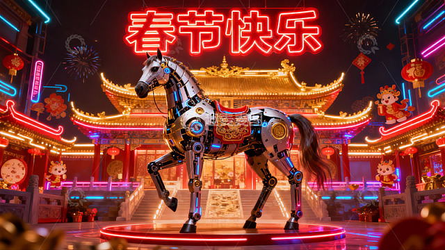 机械马迎新春夜景