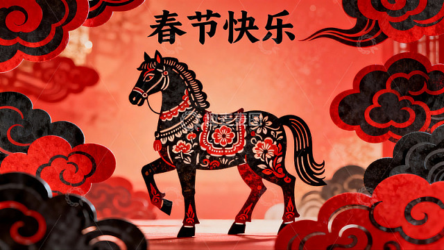 春节剪纸马图案寓意吉祥