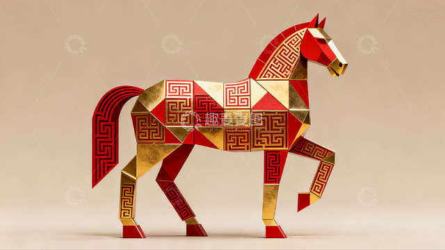 红金几何马艺术摆件