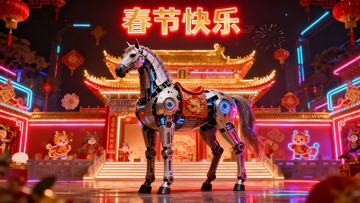 科技骏马迎新春夜景