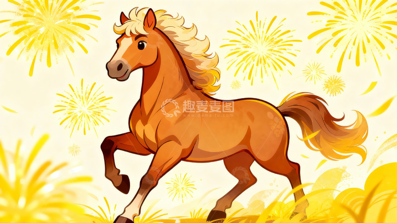 高清大图下载【趣麦麦图】骏马奔腾烟花绽放