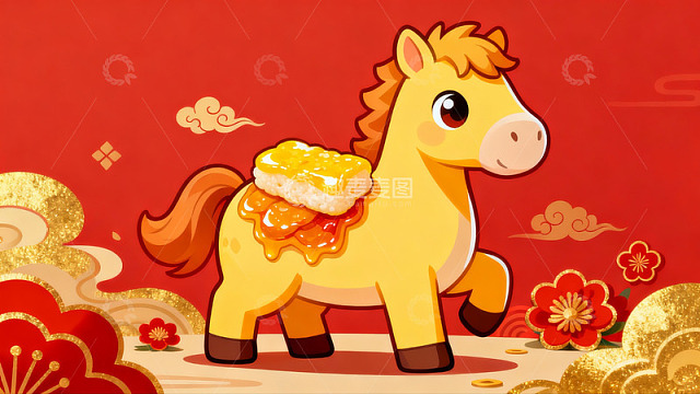卡通马驮食物喜庆图案