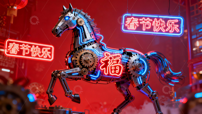 高清大图下载【趣麦麦图】机械马迎新春创意设计