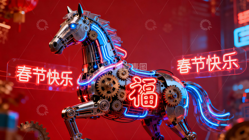 高清大图下载【趣麦麦图】机械马迎春装饰光影炫目