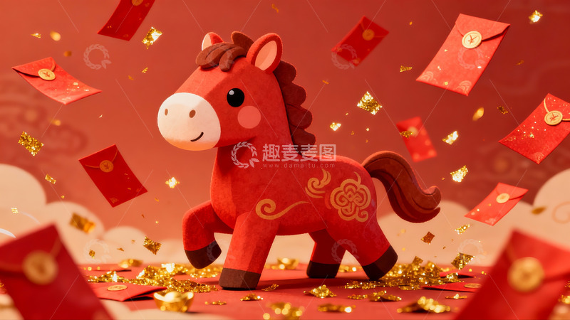 高清大图下载【趣麦麦图】-红色纸马与红包金箔装饰