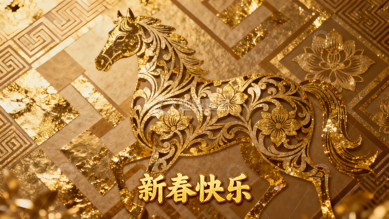 高清大图下载【趣麦麦图】金色马形剪纸新春祝福