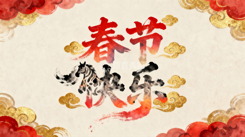 高清大图下载【趣麦麦图】春节水墨画祝词