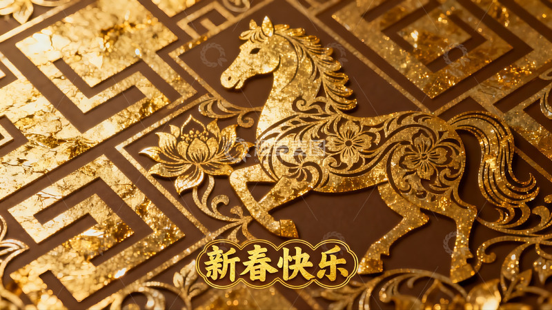 高清大图下载【趣麦麦图】金色马年剪纸艺术新春祝福
