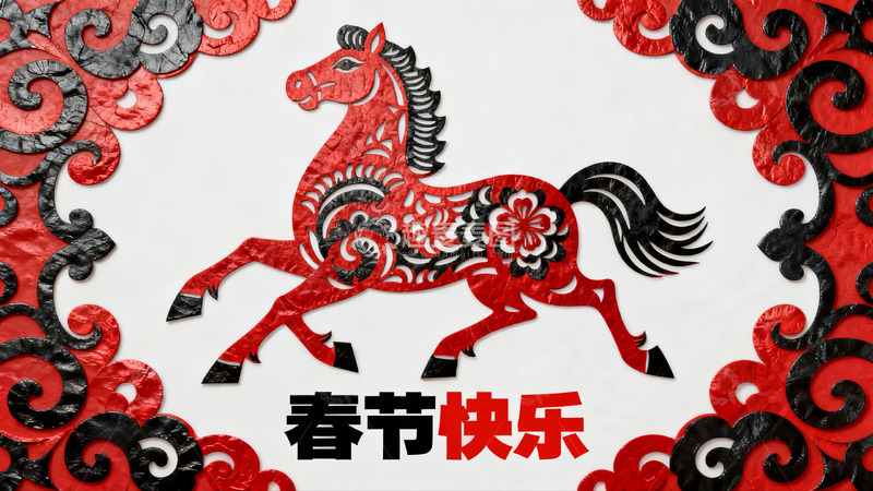 高清大图下载【趣麦麦图】春节剪纸马图案喜庆装饰