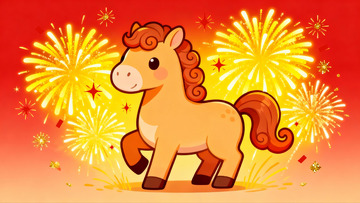 卡通马迎新年烟花绽放