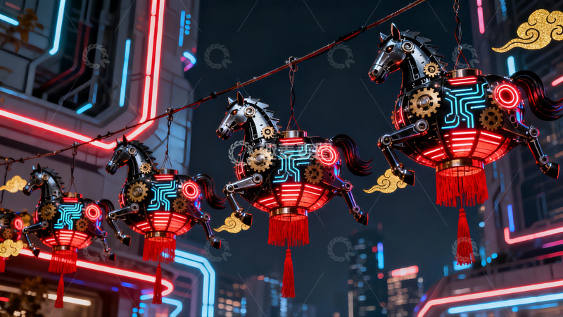 高清大图下载【趣麦麦图】未来科技风机械马灯笼