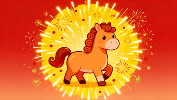 卡通马迎新春烟花绽放