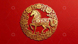 金色骏马剪纸艺术图案