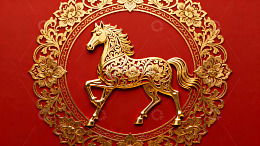 金色骏马剪纸艺术图案