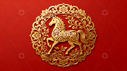 红色背景金色马纹装饰图案