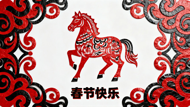 春节剪纸马图案寓意吉祥