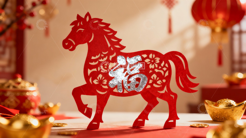 高清大图下载【趣麦麦图】春节剪纸马装饰摆件