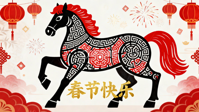 高清大图下载【趣麦麦图】春节马年剪纸艺术图案