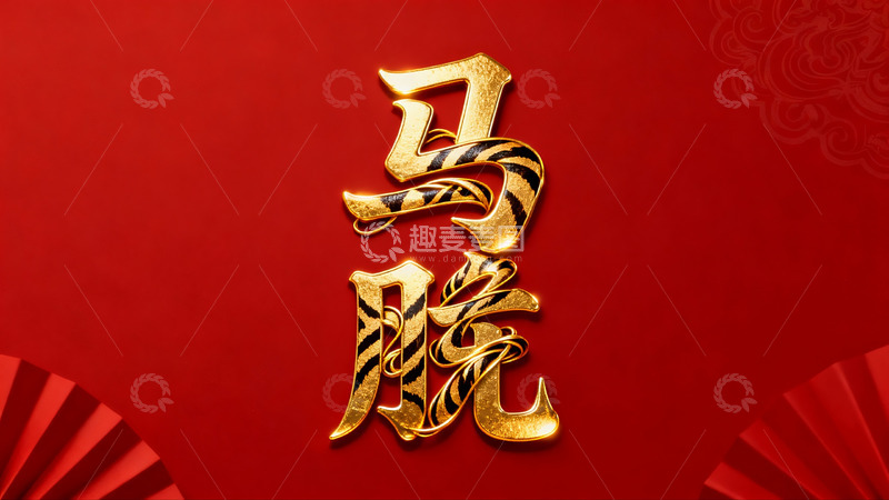 高清大图下载【趣麦麦图】红色背景金色虎纹文字设计