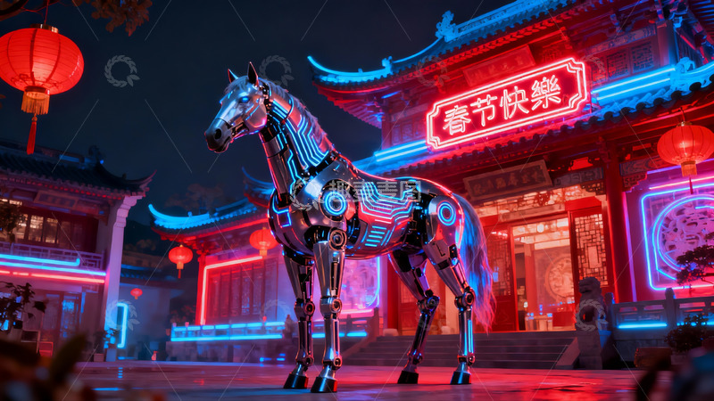 高清大图下载【趣麦麦图】未来科技马夜景建筑