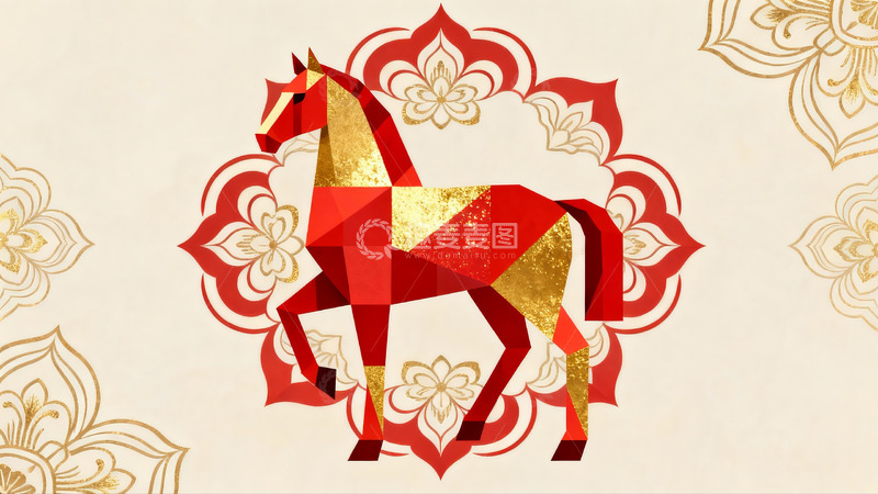 高清大图下载【趣麦麦图】红色几何马图案装饰画