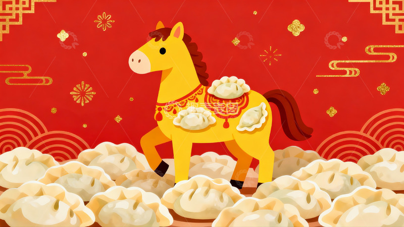 高清大图下载【趣麦麦图】春节饺子与卡通马形象设计