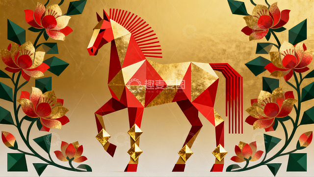 金色背景下的几何马艺术图案